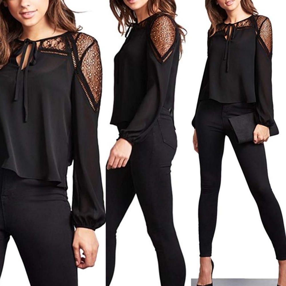 New Boho Sheer Mesh Lace cut out blouse - Picture 2 of 8